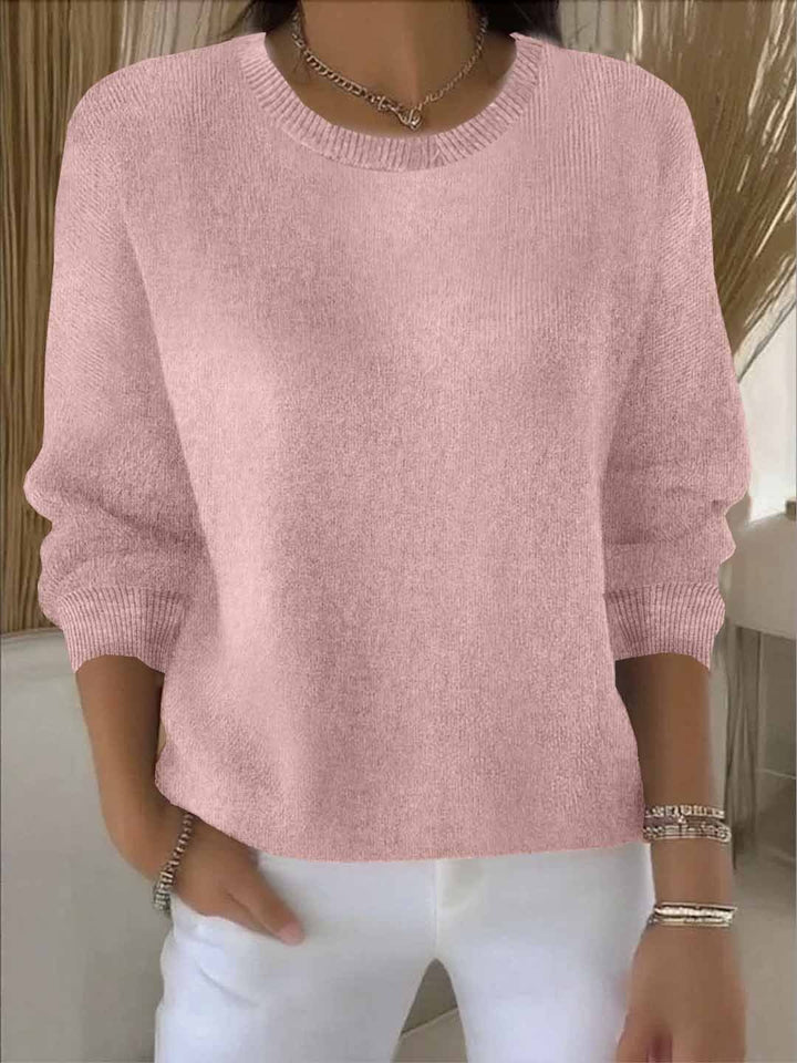 Delia Relaxed Crew Neck Knit Sweater Cotton for Women in Pink
