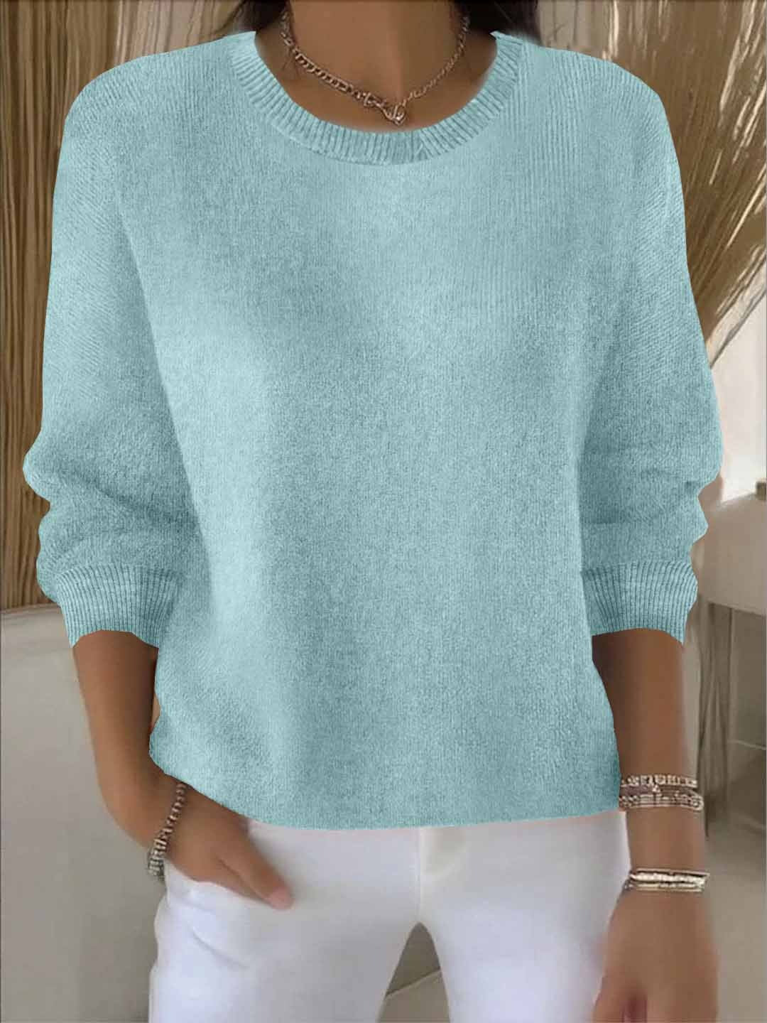 Delia Relaxed Crew Neck Knit Sweater Cotton for Women in Light Green