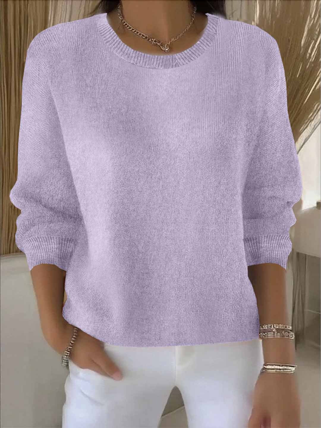 Delia Relaxed Crew Neck Knit Sweater Cotton for Women in Light Purple