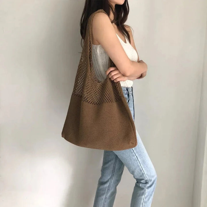 Bethanie | Mesh Knit Shoulder Tote Bag for Women - interior view