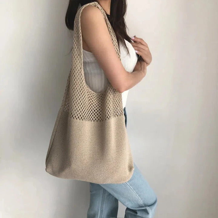 Bethanie | Mesh Knit Shoulder Tote Bag for Women - side view