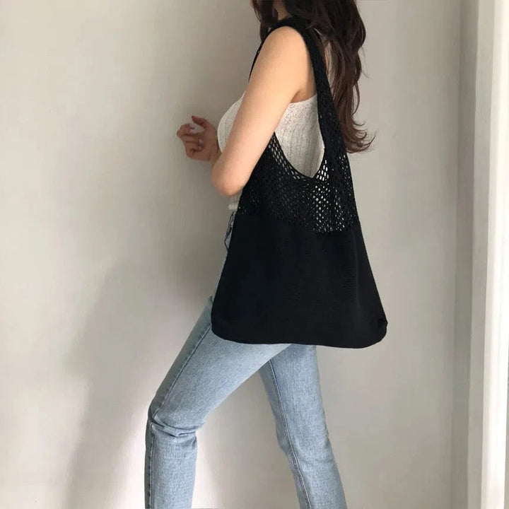 Bethanie | Mesh Knit Shoulder Tote Bag for Women - detail view