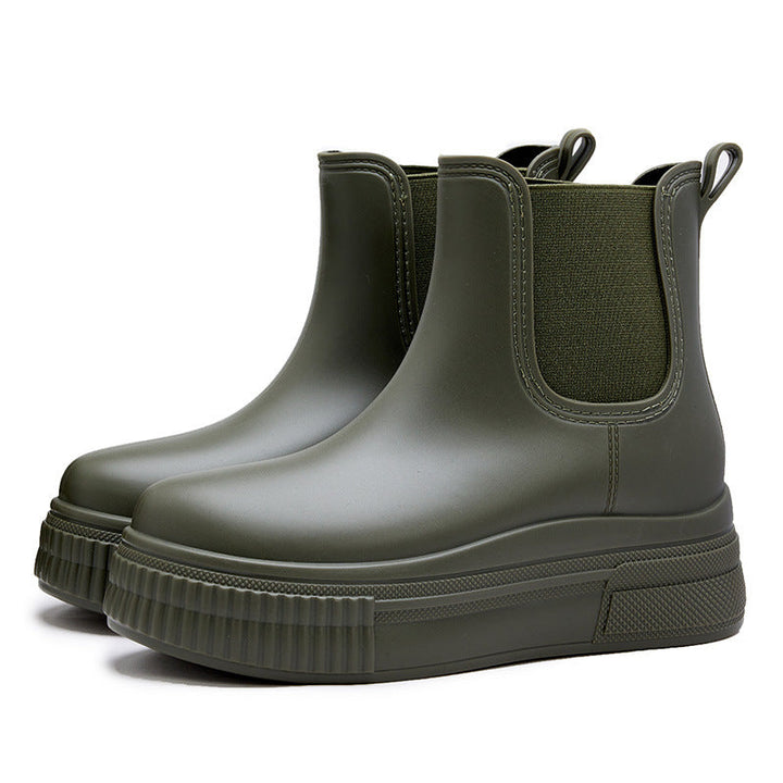 Platform Waterproof Rain Boots — rain boots for women in green