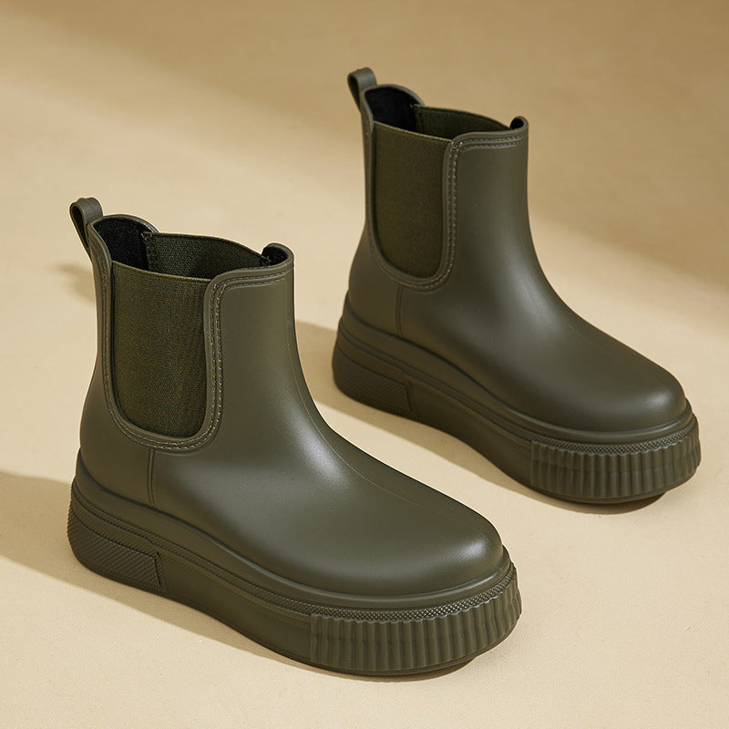 Platform Waterproof Rain Boots — rain boots for women in green