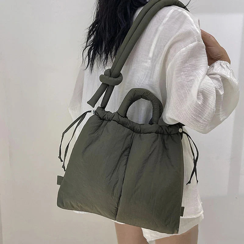Isaure | Padded Drawstring Tote Bag for Women - worn view