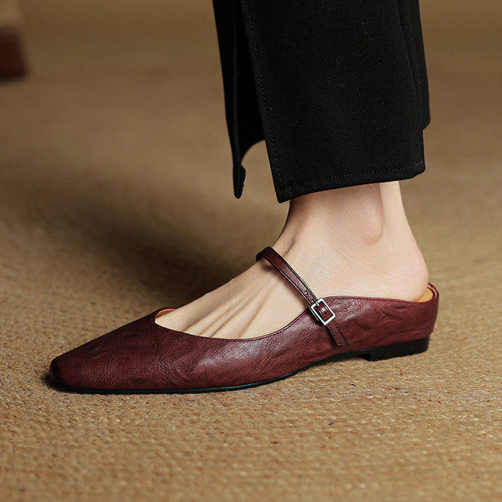Pointed Leather Mules — women's mules in beige