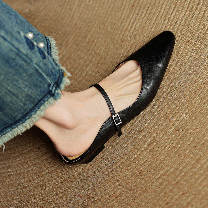 Pointed Leather Mules — women's mules in beige