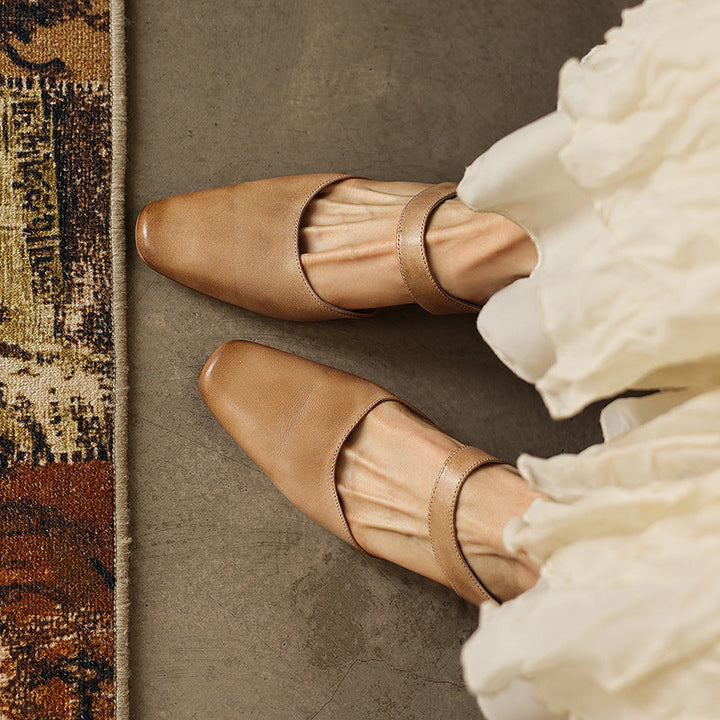 Square Toe Leather Mules — women's mules in soft oat