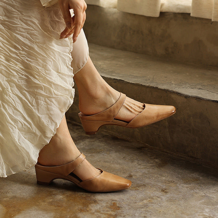 Square Toe Leather Mules — women's mules in soft oat