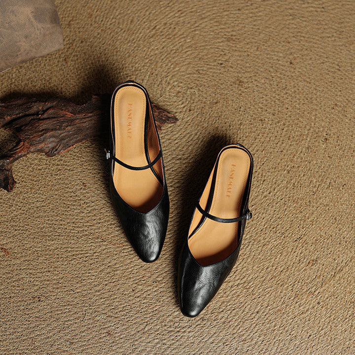Pointed Leather Mules — women's mules in beige