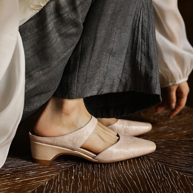Square Toe Leather Mules — women's mules in noir black