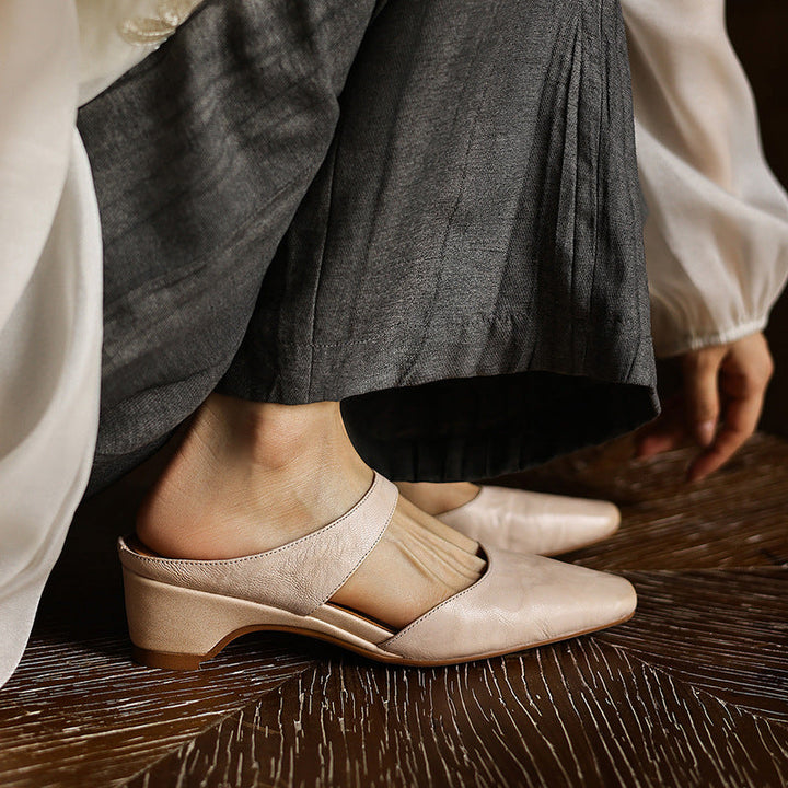 Square Toe Leather Mules — women's mules in noir black