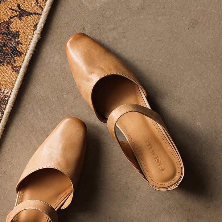 Square Toe Leather Mules — women's mules in soft oat