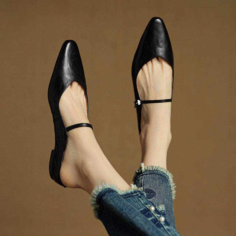 Pointed Leather Mules — women's mules in beige