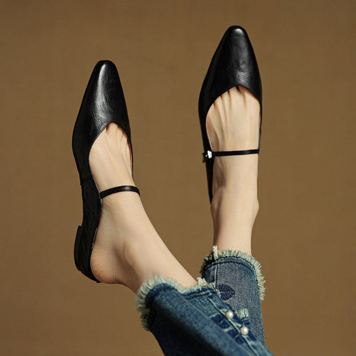 Pointed Leather Mules — women's mules in beige