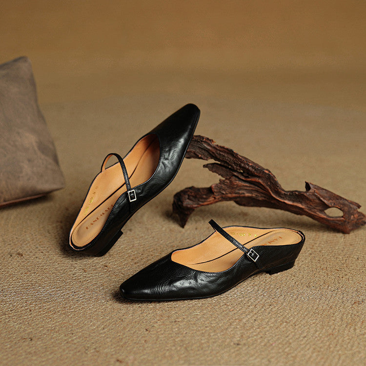 Pointed Leather Mules — women's mules in beige