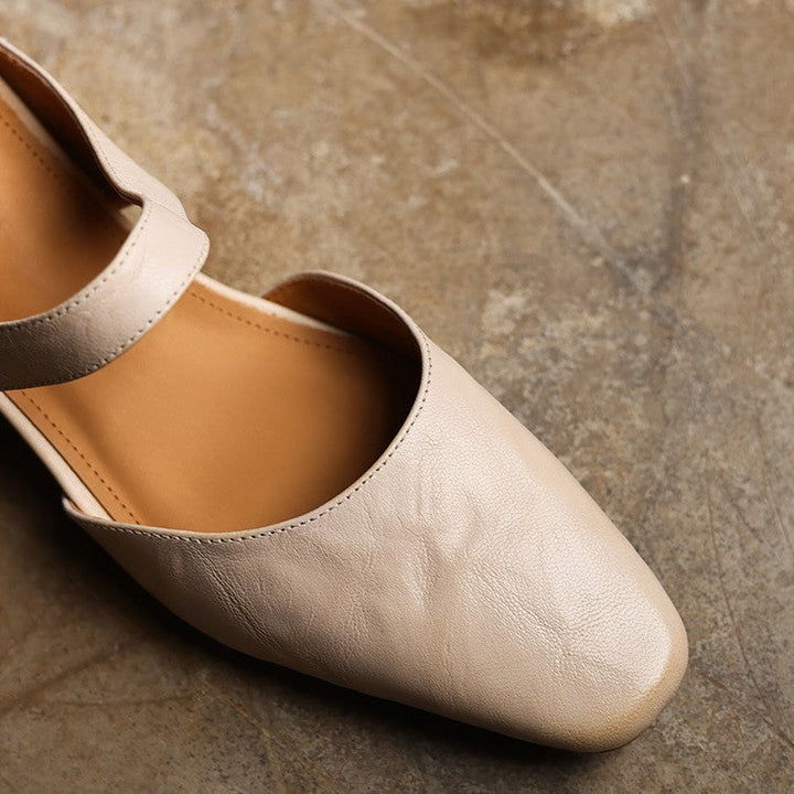 Square Toe Leather Mules — women's mules in soft oat