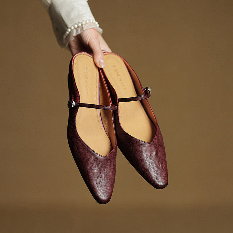 Pointed Leather Mules — women's mules in beige