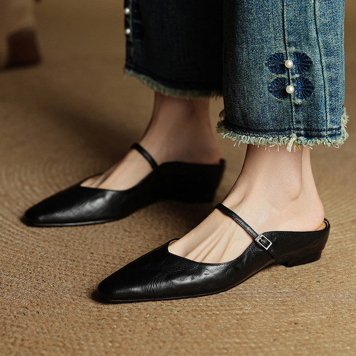Pointed Leather Mules — women's mules in beige