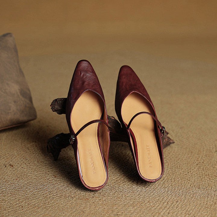 Pointed Leather Mules — women's mules in beige
