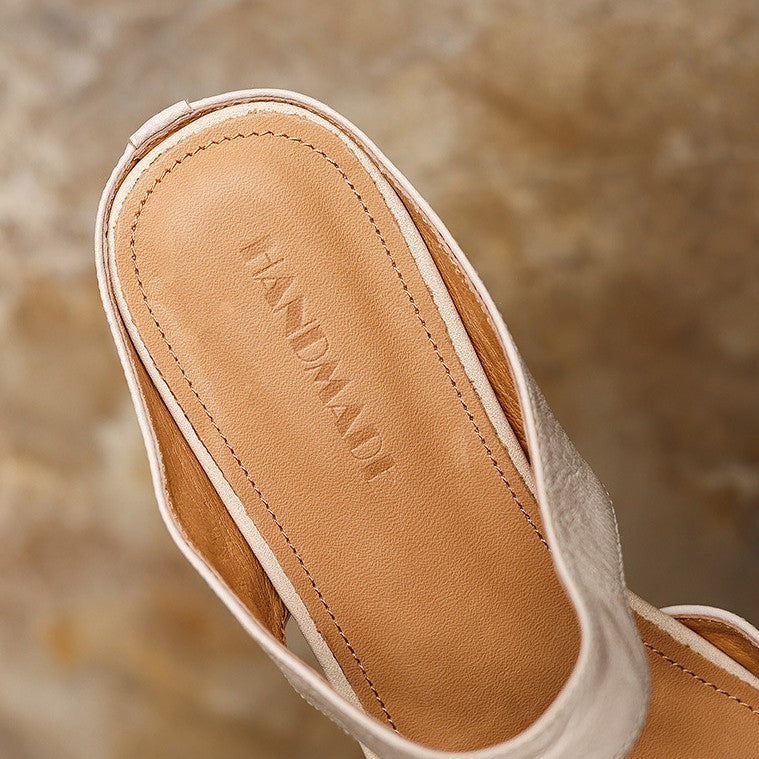 Square Toe Leather Mules — women's mules in soft oat