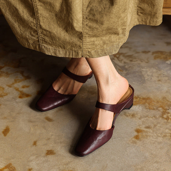 Square Toe Leather Mules — women's mules in soft oat
