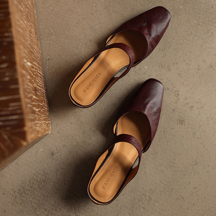 Square Toe Leather Mules — women's mules in soft oat