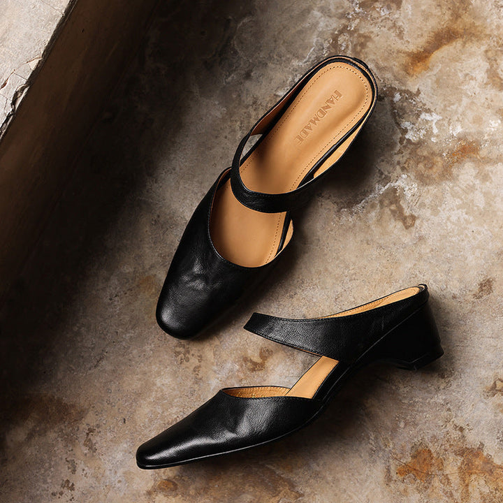 Square Toe Leather Mules — women's mules in soft oat