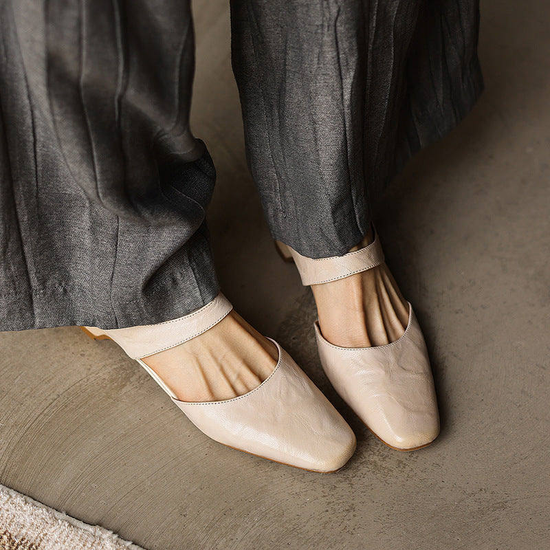 Square Toe Leather Mules — women's mules in deep merlot
