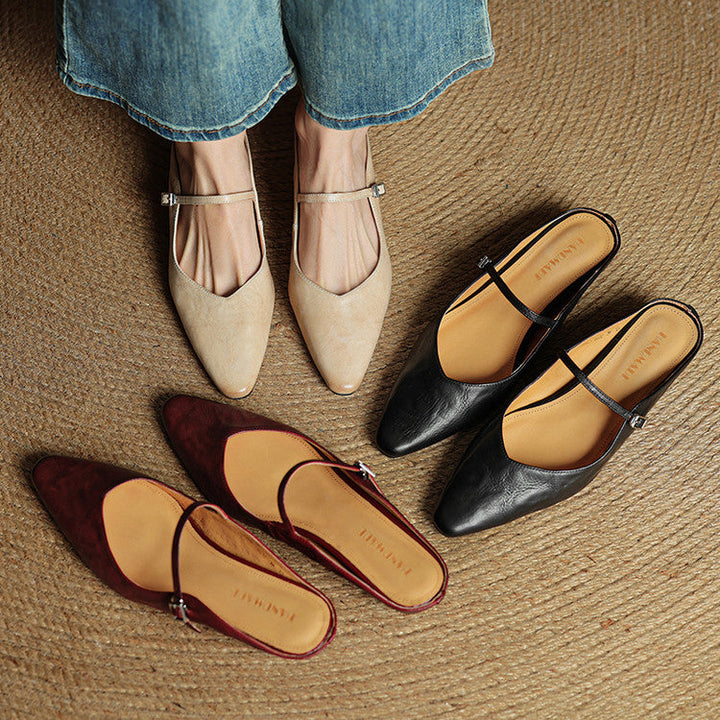 Pointed Leather Mules — women's mules in beige