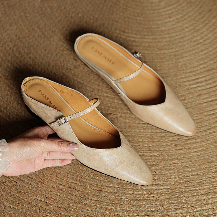 Pointed Leather Mules — women's mules in beige