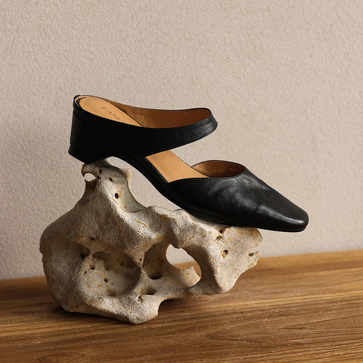 Square Toe Leather Mules — women's mules in soft oat
