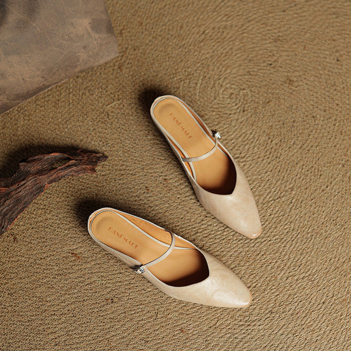 Pointed Leather Mules — women's mules in beige