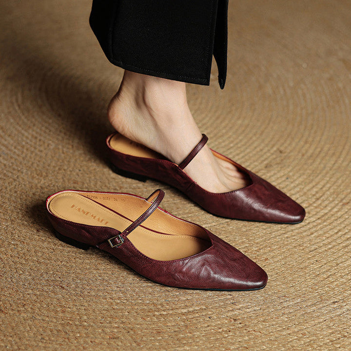 Pointed Leather Mules — women's mules in beige