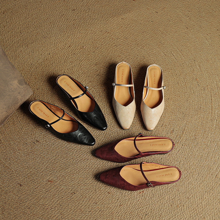 Pointed Leather Mules — women's mules in beige