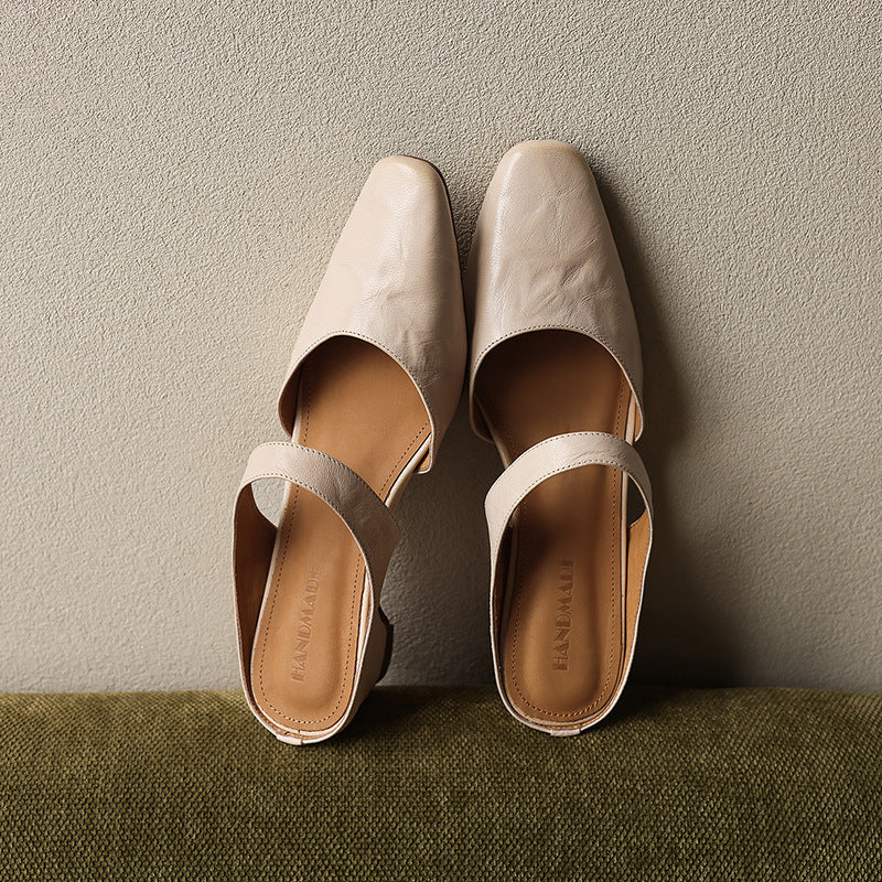 Square Toe Leather Mules — women's mules in soft oat