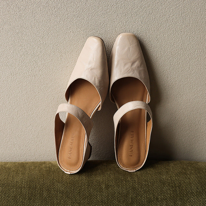 Square Toe Leather Mules — women's mules in soft oat