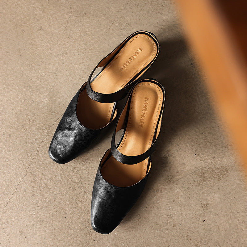 Square Toe Leather Mules — women's mules in soft oat