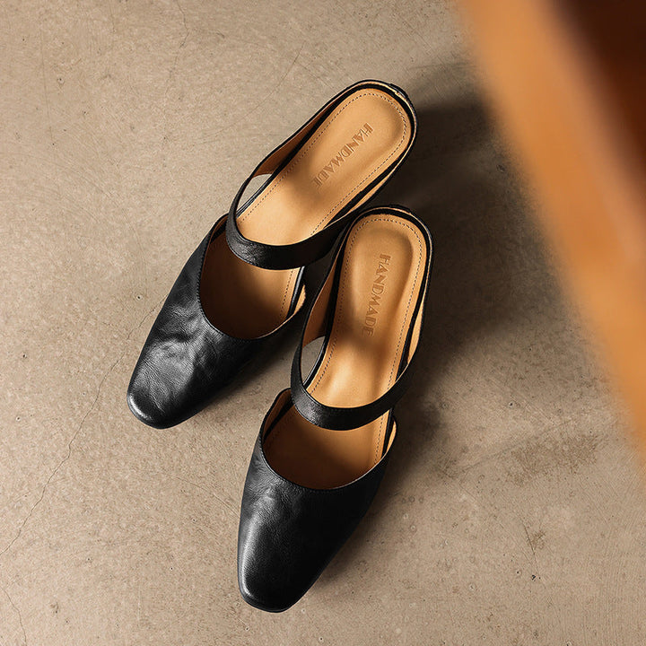 Square Toe Leather Mules — women's mules in soft oat