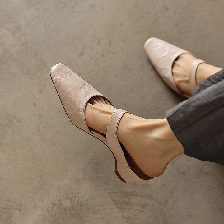 Square Toe Leather Mules — women's mules in soft oat