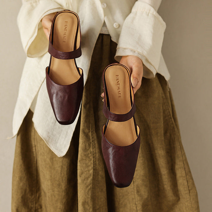 Square Toe Leather Mules — women's mules in soft oat
