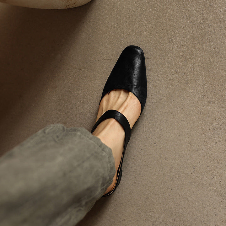 Square Toe Leather Mules — women's mules in soft oat