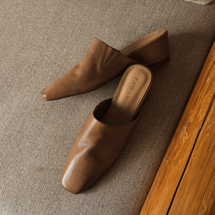 Soft Square Toe Mules — women's mules in warm camel