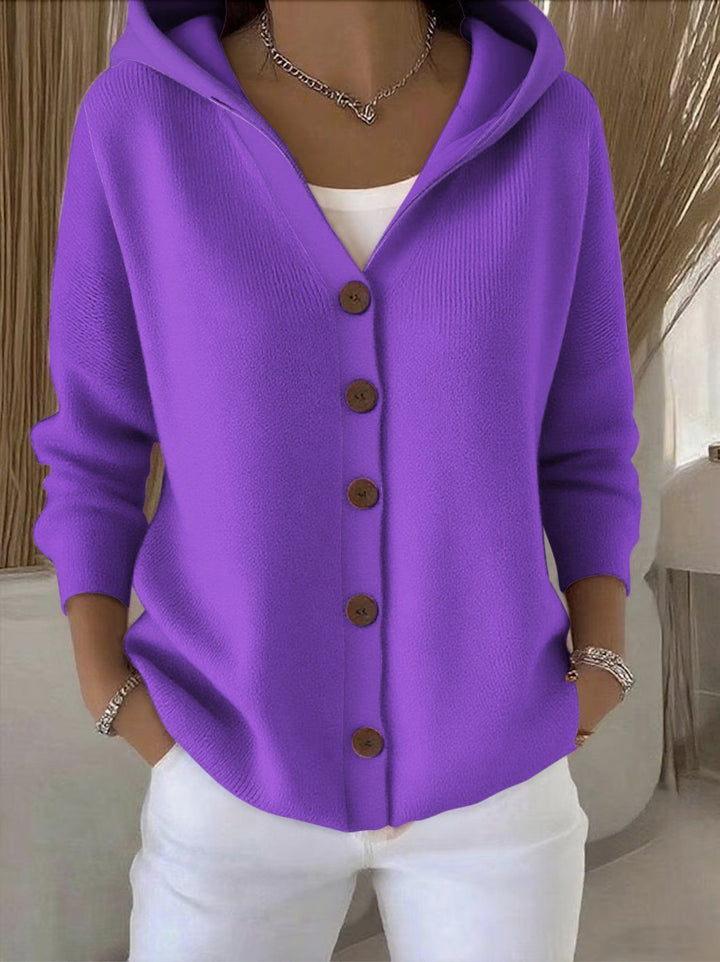 Katrine Timeless Long Cardigan Knitted Open Front for Women in Purple