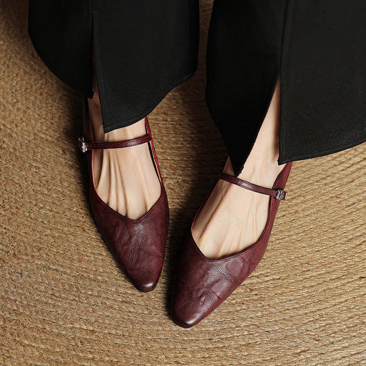 Pointed Leather Mules — women's mules in beige