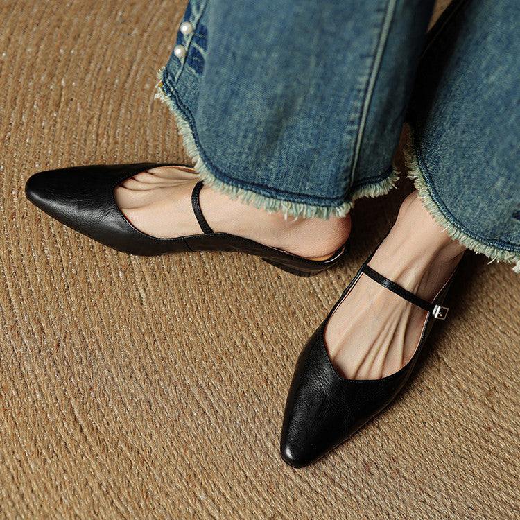Pointed Leather Mules — women's mules in beige