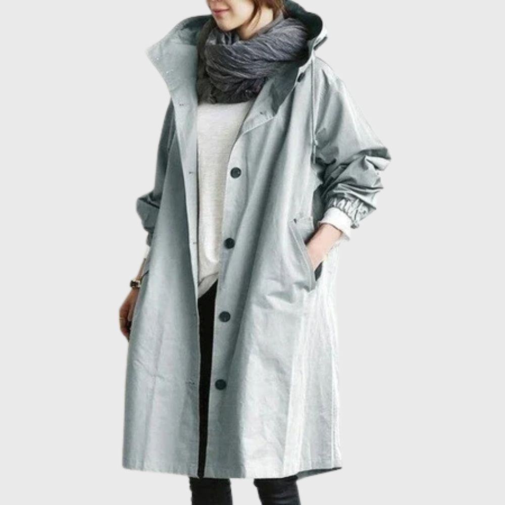 Hortense Waterproof Trench Coat Hooded Oversized for Women in Light Blue