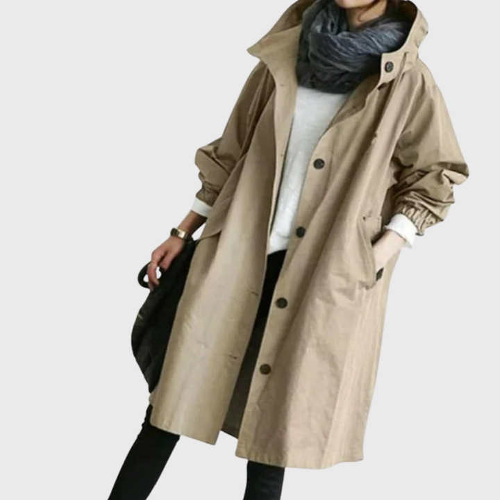Hortense Waterproof Trench Coat Hooded Oversized for Women in Brown