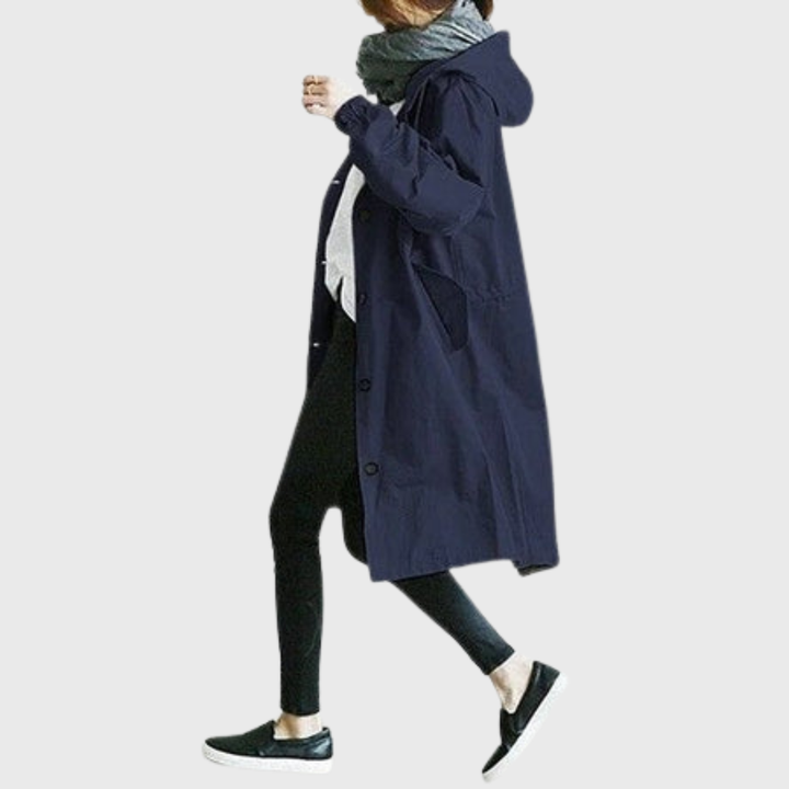 Hortense Waterproof Trench Coat Hooded Oversized for Women in Blue