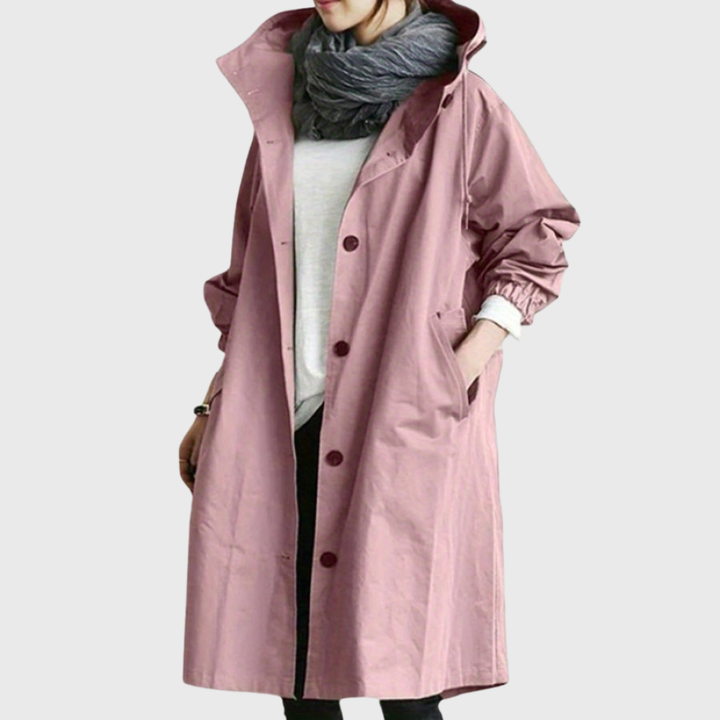 Hortense Waterproof Trench Coat Hooded Oversized for Women in Pink